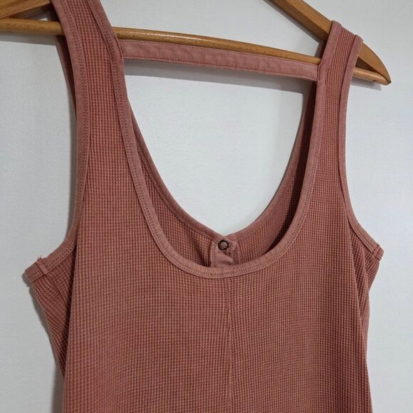 EUC ANTHROPOLOGIE DAILY PRACTICE WAFFLE KNIT SCOOP NECK BUTTON DOWN TAN DRESS M - Picture 5 of 14